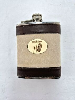 Vintage Buffalo Trace Distillery Leather & Suede Hip Flask – Rare Collector Item